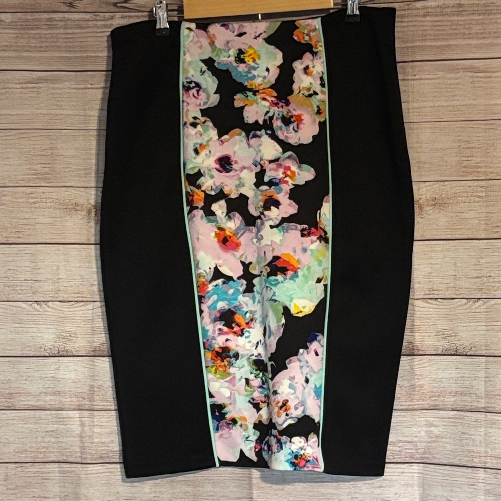 Floral Black Pencil Scuba Skirt